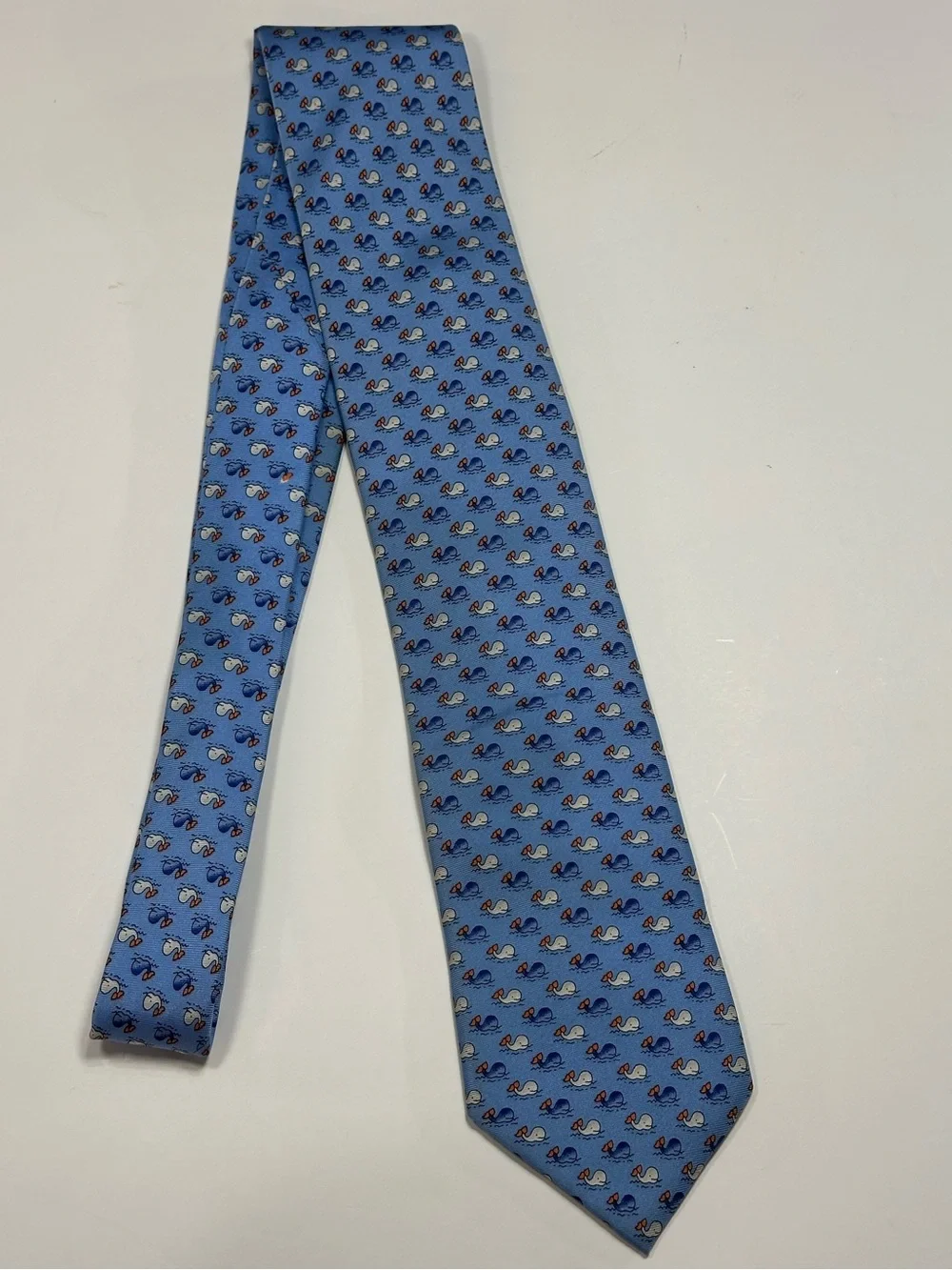 Casanova Venezia Whale Print Silk Tie Blue Novelty Marine Nautical Italy 60”